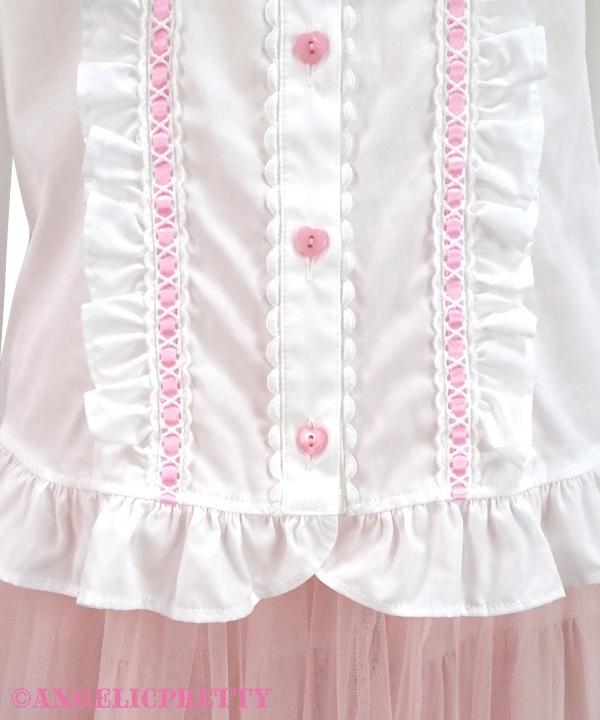 A la Cart Ribbon Blouse - White x Pink