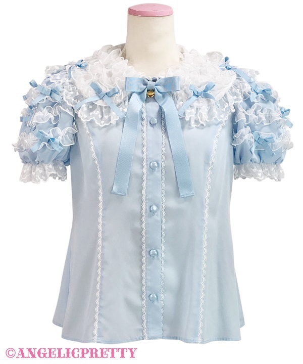Airy Frill Short Sleeve Blouse - Sax