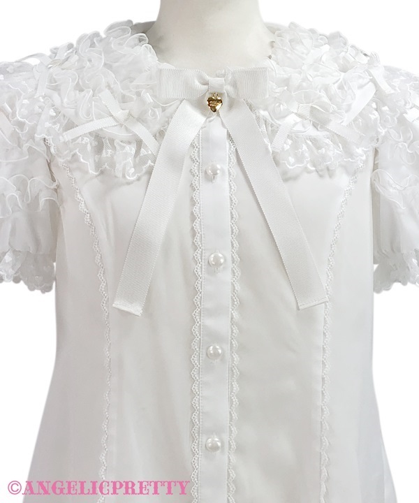 Airy Frill Short Sleeve Blouse - Sax