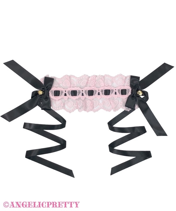 Airy Heart Ladder Lace Headdress - Pink x Black