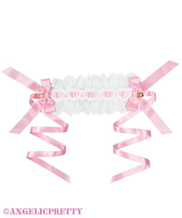 Airy Heart Ladder Lace Headdress - White x Pink