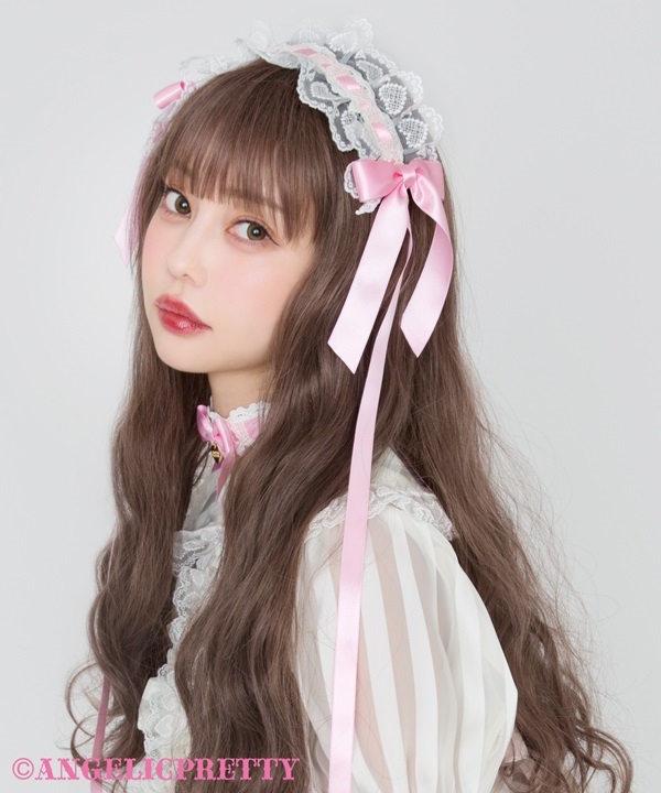 Airy Heart Ladder Lace Headdress - White x Pink