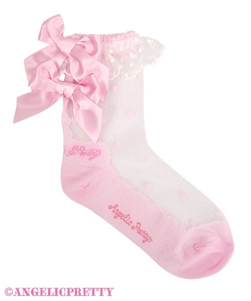 Airy Twin Ribbon Crew Socks - Black