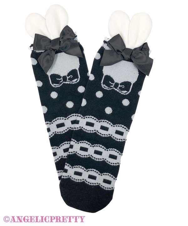 Bunny Crew Socks - Black - Click Image to Close