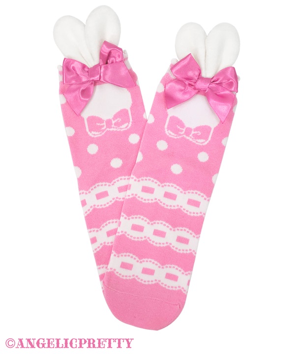 Bunny Crew Socks - Deep Pink