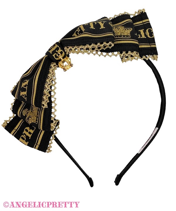 Crown Logo Ribbon Headbow - Black