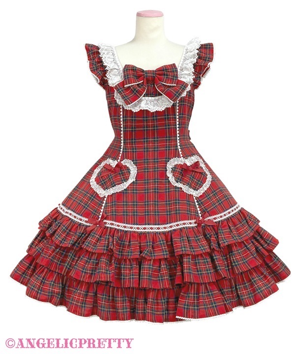 Cute Heart Jumperskirt (Tartan) - Red