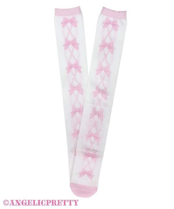 Cute Lace Up Over Knee - White x Pink