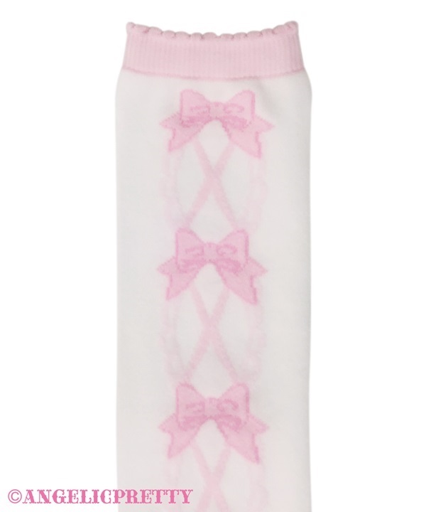 Cute Lace Up Over Knee - White x Pink