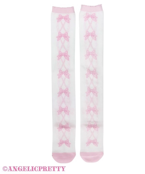 Cute Lace Up Over Knee - White x Pink