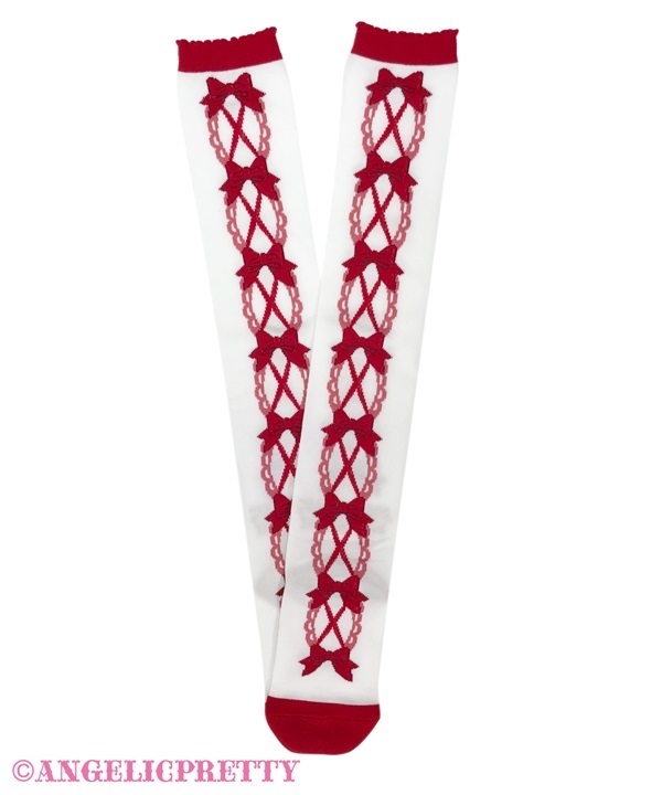Cute Lace Up Over Knee - White x Red