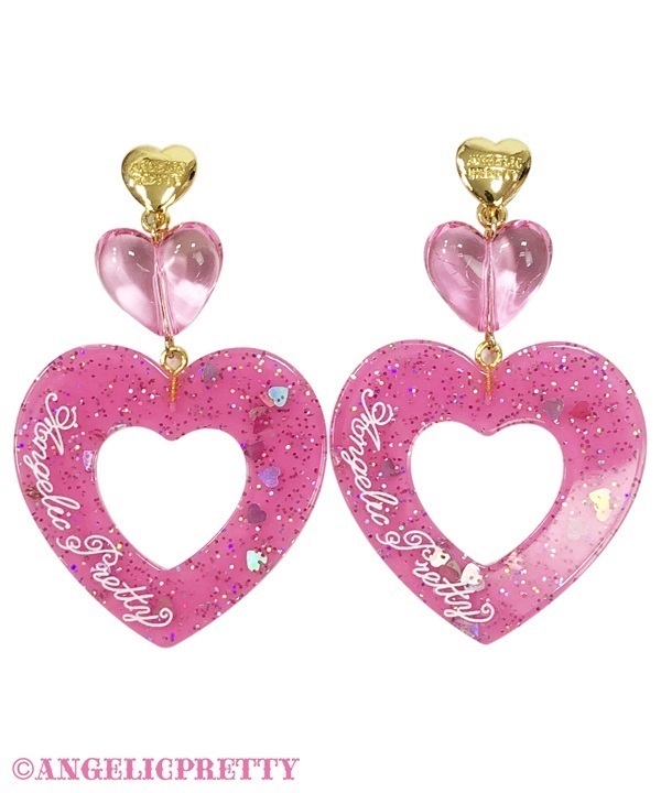 Decoration Heart Earring - Deep Pink