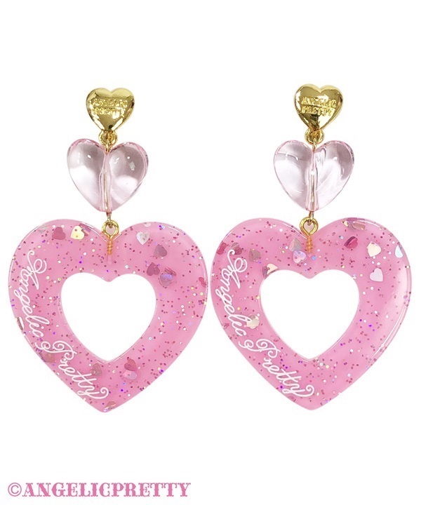 Decoration Heart Earring - Pink