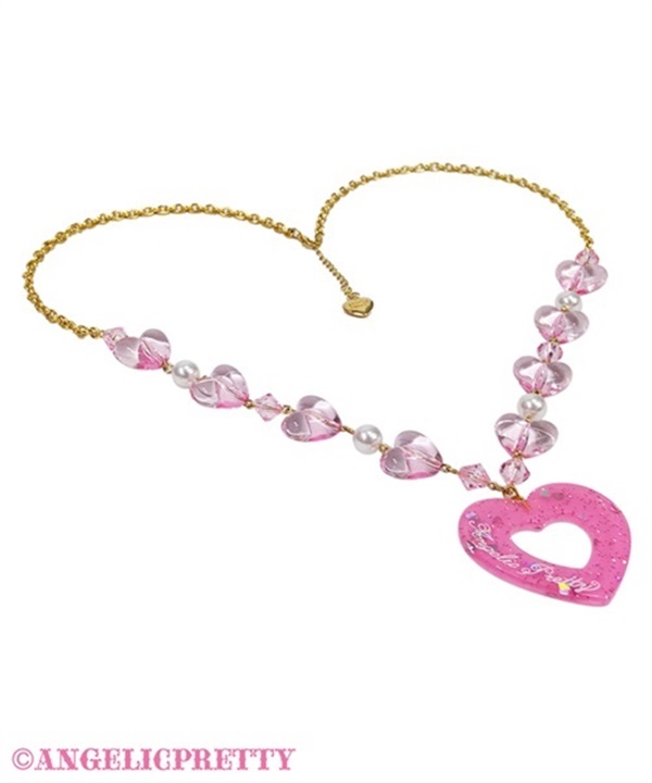 Decoration Heart Necklace - Deep Pink