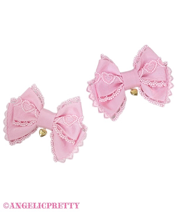 Dolce Heart Ribbon Clip Set - Pink