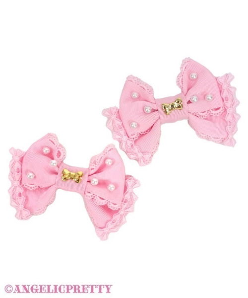 Dolce Pearl Ribbon Clip Set - Pink - Click Image to Close