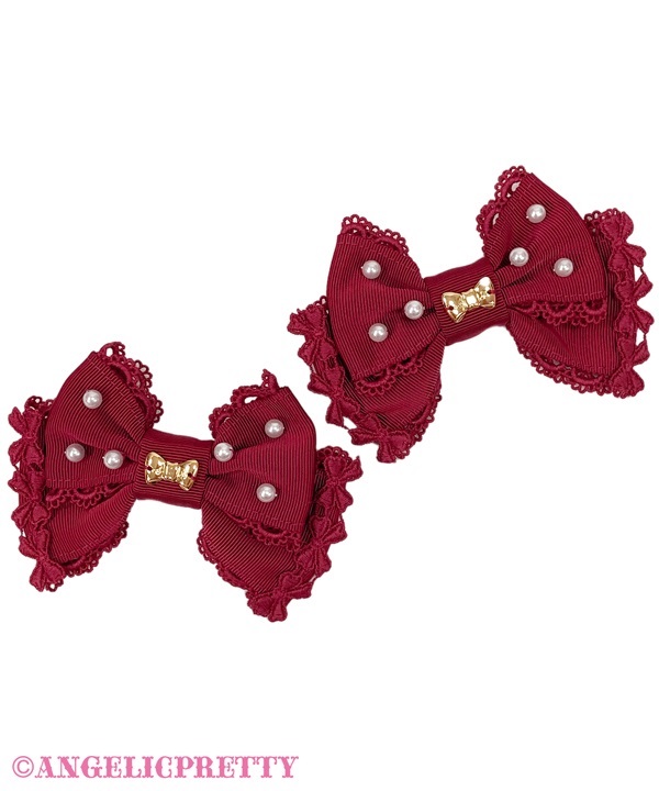 Dolce Pearl Ribbon Clip Set - Wine - Click Image to Close