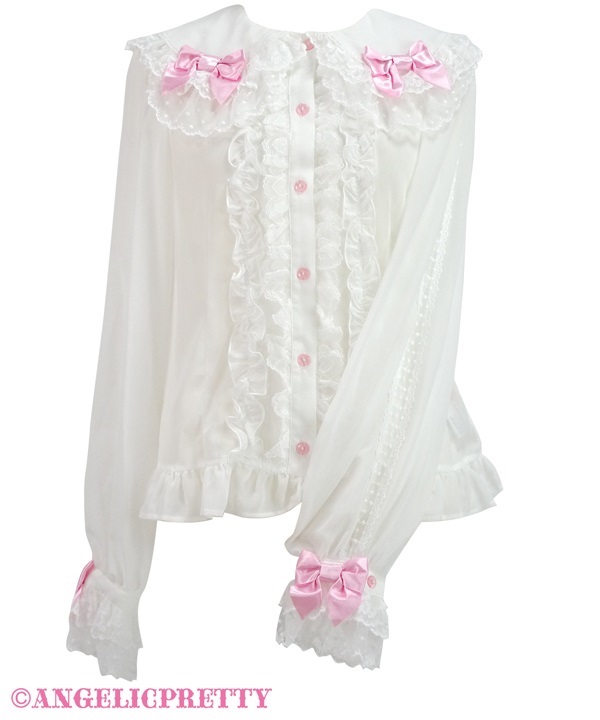 Dressy Ribbon Lace Blouse - White x Pink
