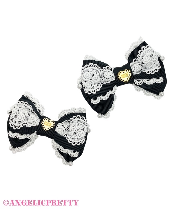 Elegant Rose Ribbon Clip Set - Black - Click Image to Close