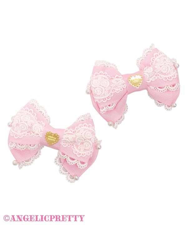 Elegant Rose Ribbon Clip Set - Pink