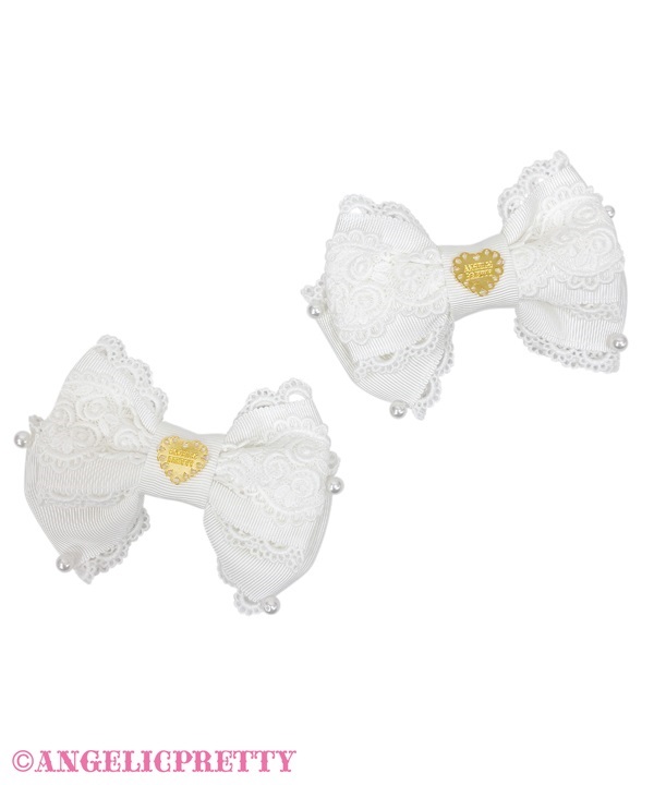 Elegant Rose Ribbon Clip Set - White - Click Image to Close