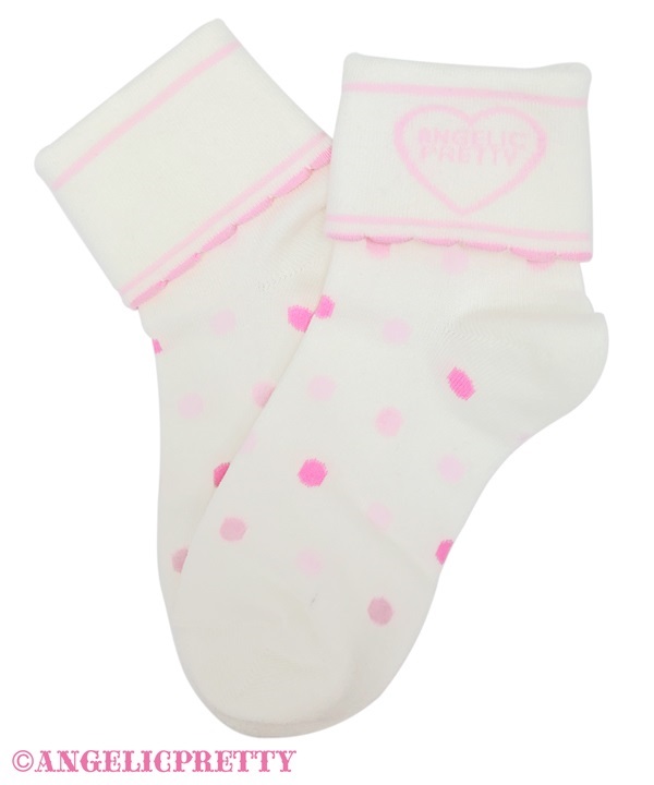 Fancy School Polka Dot Crew Socks - White - Click Image to Close