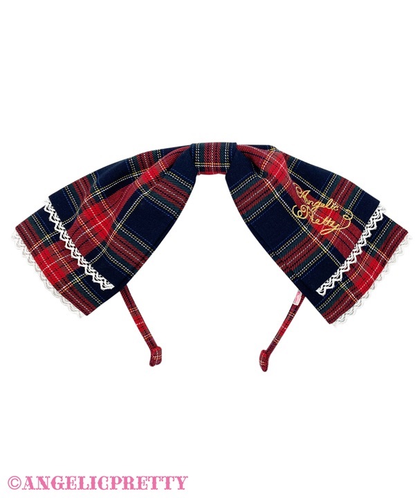 Fancy Tartan Check Headbow - Navy - Click Image to Close