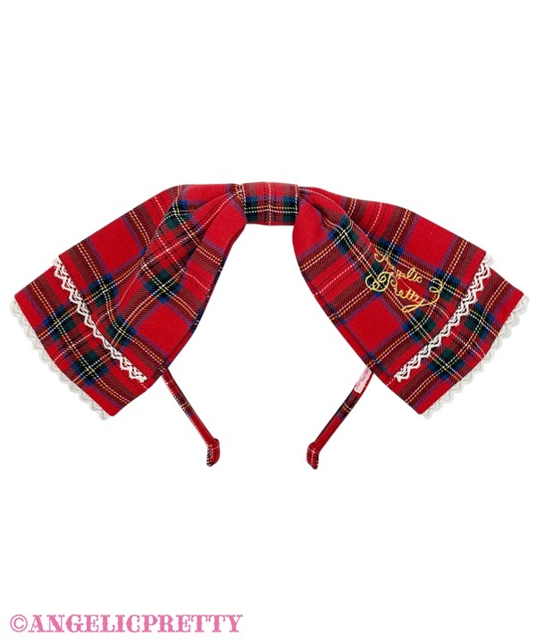 Fancy Tartan Check Headbow - Red