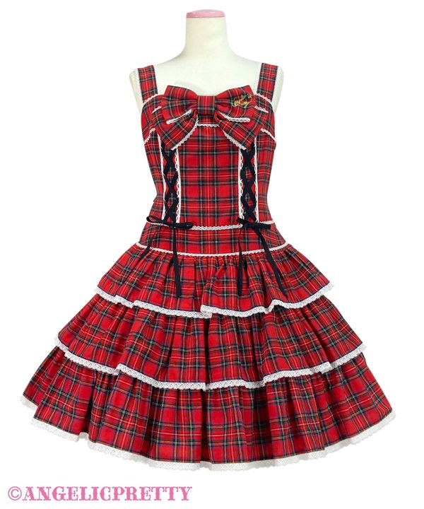 Fancy Tartan Check Jumperskirt - Red - Click Image to Close