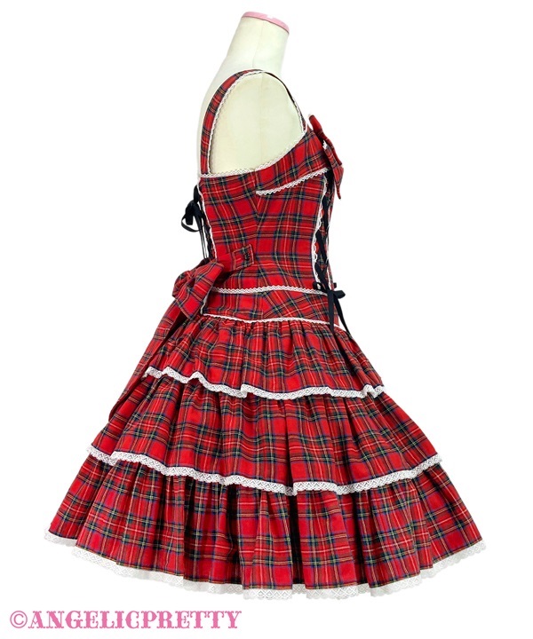 Fancy Tartan Check Jumperskirt - Red