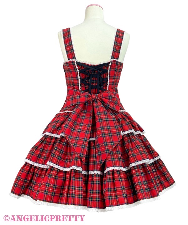 Fancy Tartan Check Jumperskirt - Red