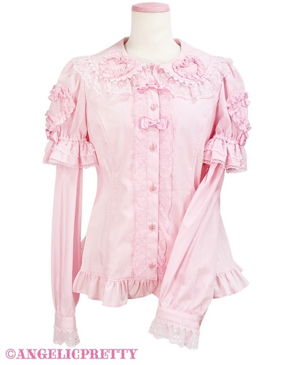 Frill Heart Removable Sleeve Blouse - Pink - Click Image to Close