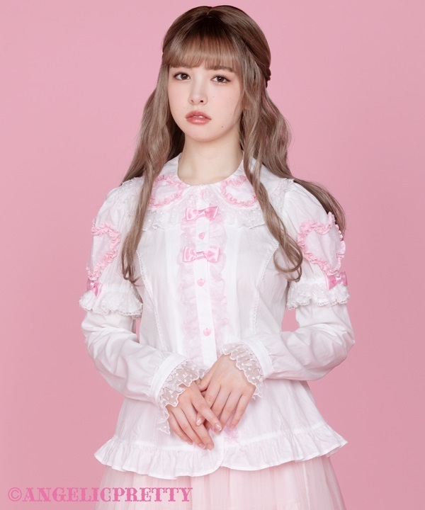 Frill Heart Removable Sleeve Blouse - Pink