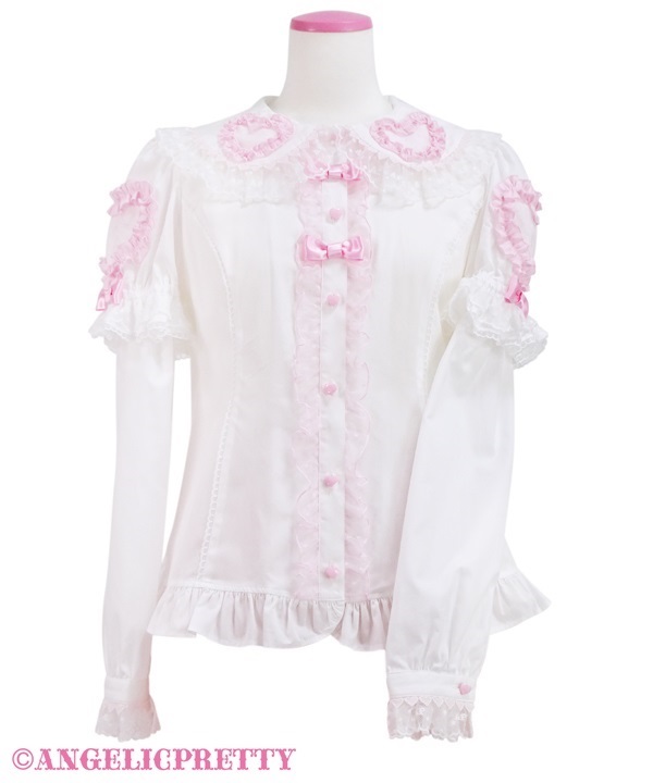 Frill Heart Removable Sleeve Blouse - White x Pink