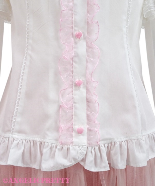 Frill Heart Removable Sleeve Blouse - White x Pink