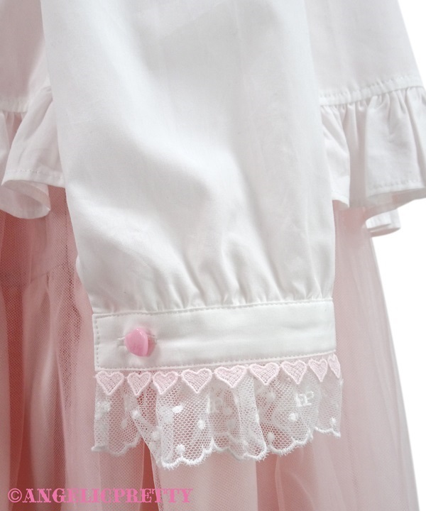 Frill Heart Removable Sleeve Blouse - White x Pink