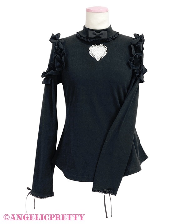 Frill Heart Turtleneck Cutsew - Black - Click Image to Close