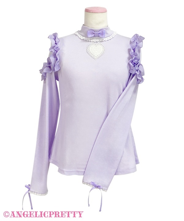 Frill Heart Turtleneck Cutsew - Lavender