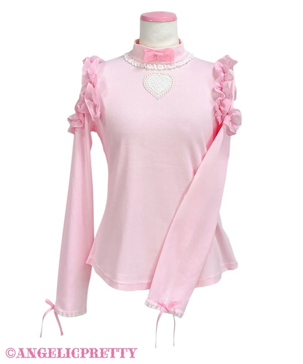 Frill Heart Turtleneck Cutsew - Pink - Click Image to Close