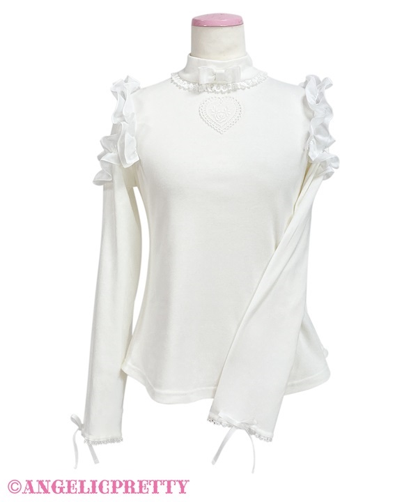 Frill Heart Turtleneck Cutsew - White