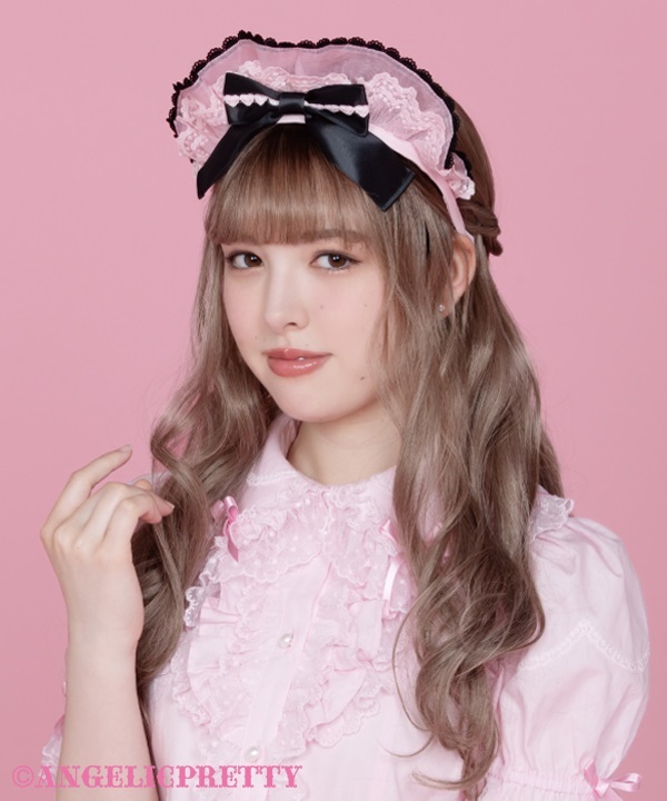 Frill See Through Cafe Headbow - Pink x Black