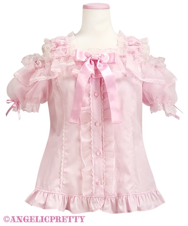 Frill See Through Off Shoulder Blouse - Pink