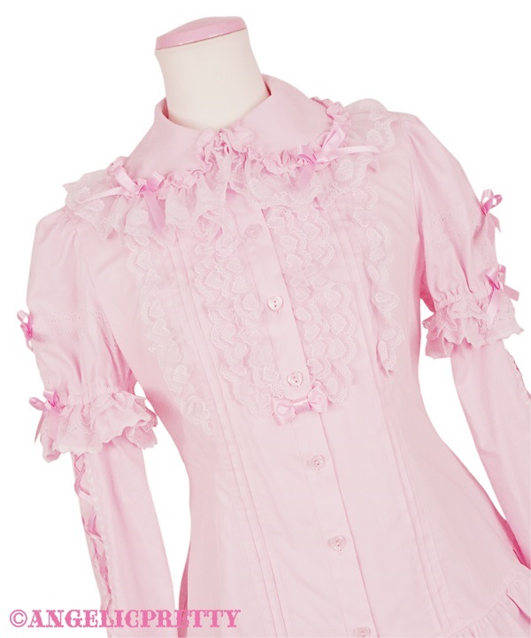 Heart Lace Removable Sleeve Blouse - Pink