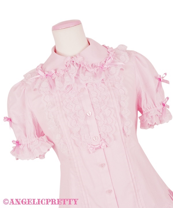 Heart Lace Removable Sleeve Blouse - Pink