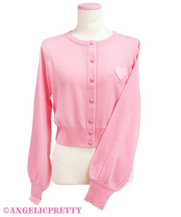 Heart Patch Knit Cardigan - Pink