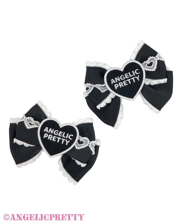 Heart Patch Ribbon Clip Set - Black - Click Image to Close