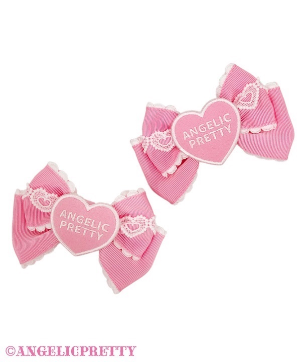 Heart Patch Ribbon Clip Set - Deep Pink - Click Image to Close