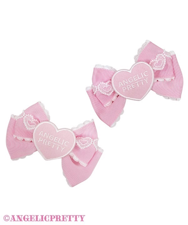 Heart Patch Ribbon Clip Set - Pink - Click Image to Close