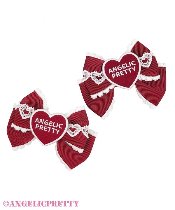 Heart Patch Ribbon Clip Set - Wine