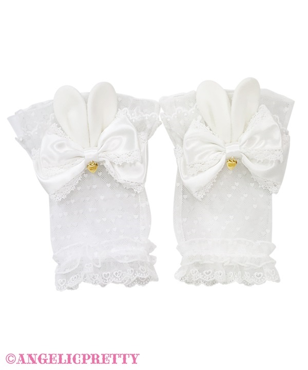 Heart Tulle Bunny Arm Warmer - White - Click Image to Close